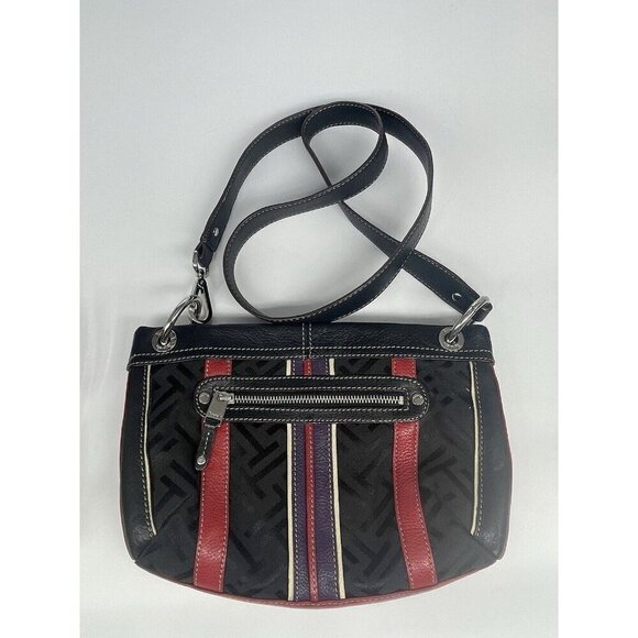 Tignanello Leather & Canvas Crossbody/Shoulder Bag Red/black Travel Casual - Picture 1 of 6